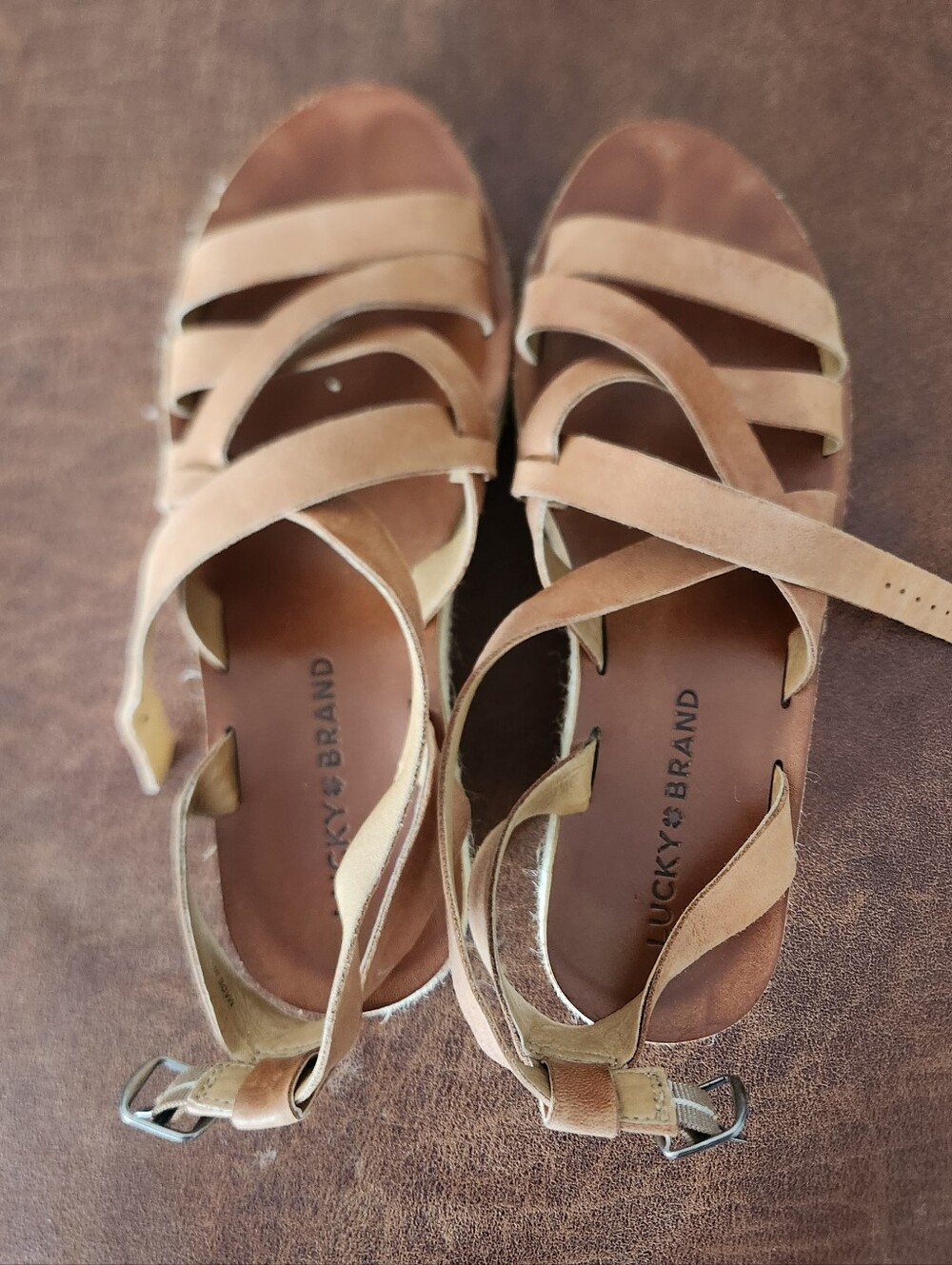 Lucky Brand Tan Suede Multi-Strap Leather Sandals